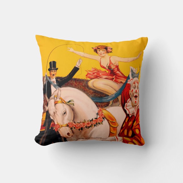 Coussin Poster de l'artiste de cirque vintage coloré (Recto)