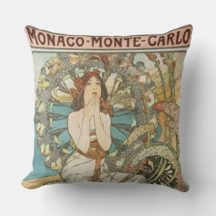 Coussin Poster Mont-Carlo vintage par Alphonse Mucha