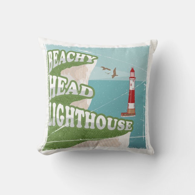 Coussin Poster rétro du phare à tête de plage (Recto)