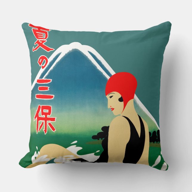 Coussin Poster touristique japonais 1930 Art Déco Girl (Recto)