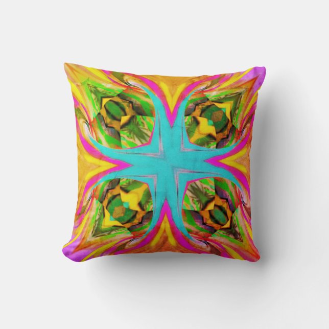 Coussin Poster Turquoise, vert et rose (Recto)