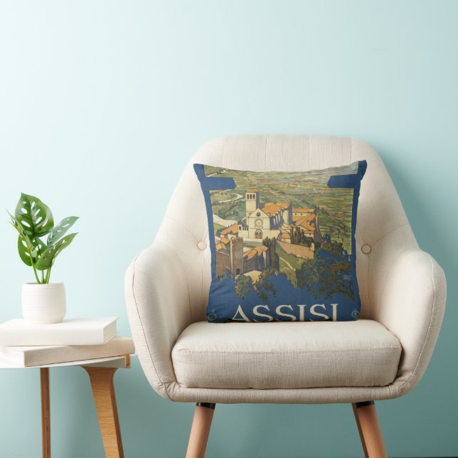 Coussin Poster Vintage voyage D'Assise, Italie (Chaise)