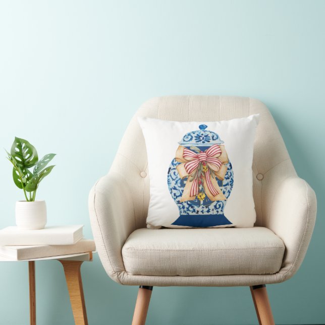 Coussin Pot à gingembre bleu de Noël     (Chaise)