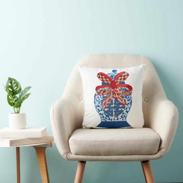 Coussin Pot à gingembre bleu de Noël     (Chaise)