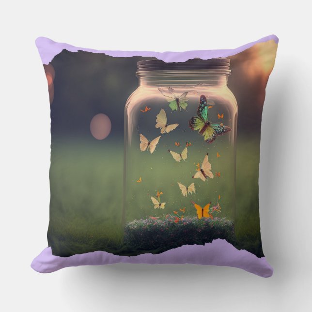 Coussin Pot de papillon enchanté au coucher du soleil | Co (Recto)