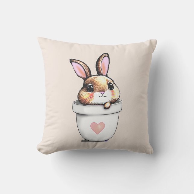 Coussin Pot de plante de lapin mignon sur beige champagne  (Recto)