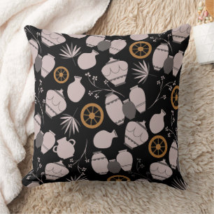 Coussin poteries argile céramique pots artiste motif flora