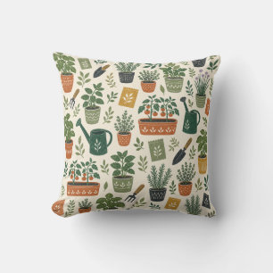 Coussin Pots en terre cuite et herbes de cuisine Motif bot