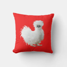 Poule Soie sur fond rouge