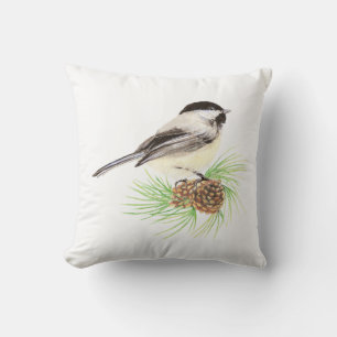 Coussin Poulet d'aquarelle original en Pine Tree Nature