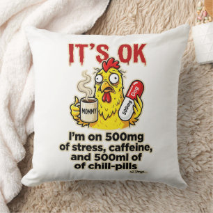 Coussin Poulet Stressé Amoureux de Café Drôle Vie de Maman