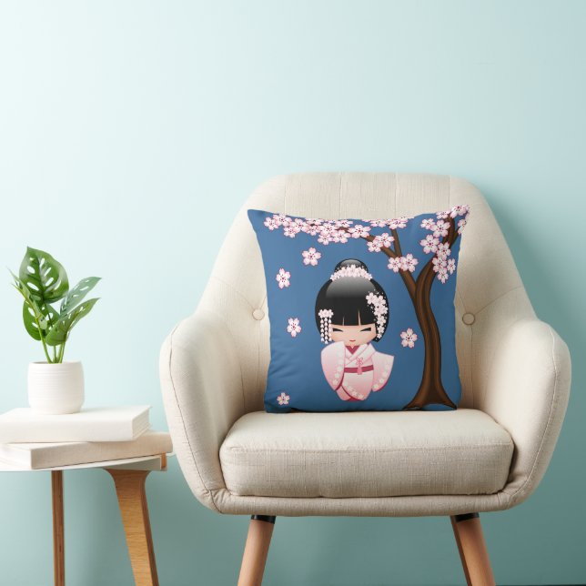 Coussin Poupée blanche Kimono Kokeshi - mignonne Geisha Gi (Chaise)
