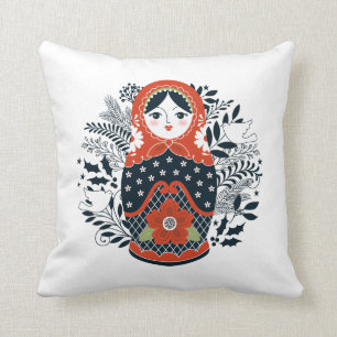 Coussin Poupée de nidification de la Matryoshka noire rou