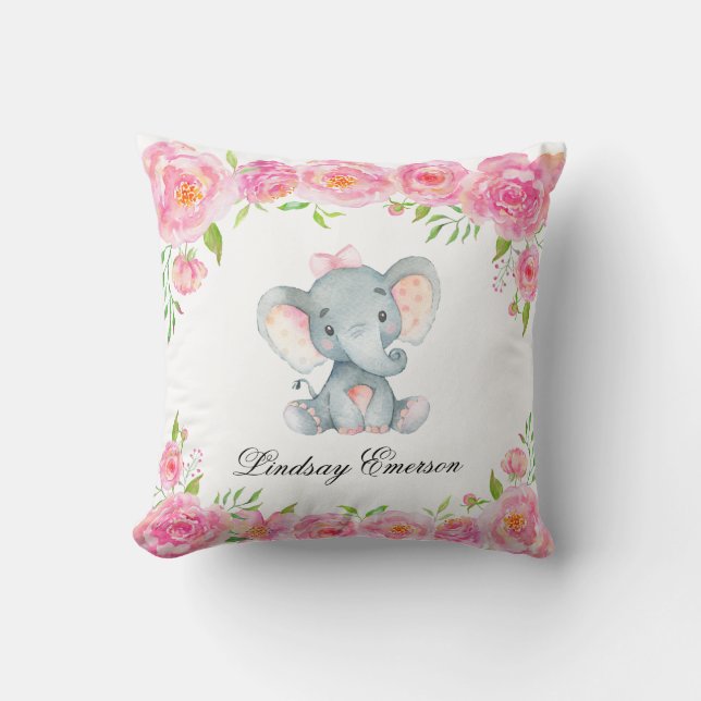 Coussin Pouponnière à jets rose Floral Elephant Baby (Recto)
