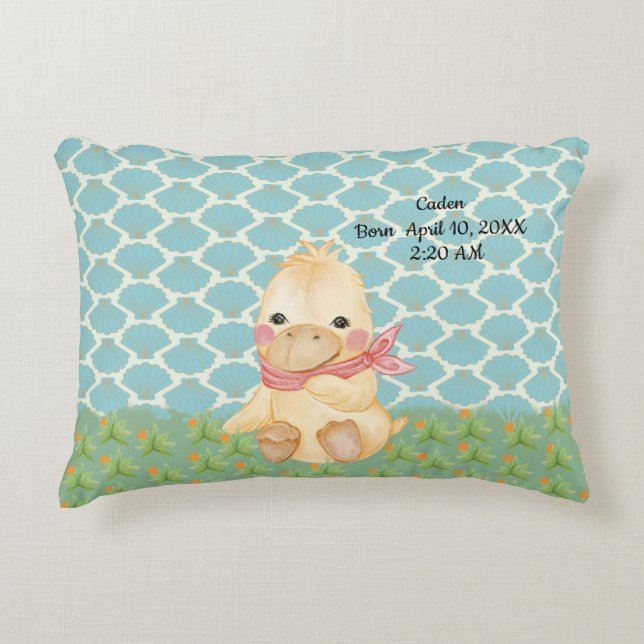 Coussin pour bébé pour garçon avec canard et date  (Devant)
