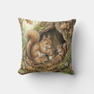 Coussin pour enfants représentant une maman écureu