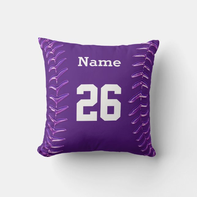 Coussin pourpre et blanc du base-ball, NOM et (Recto)