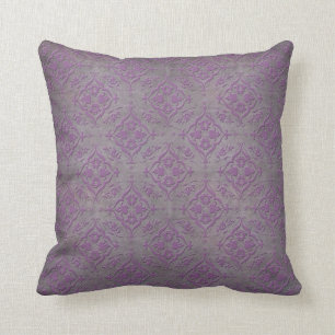 Coussin Pourpre Rustique et Gris Acier Damassé