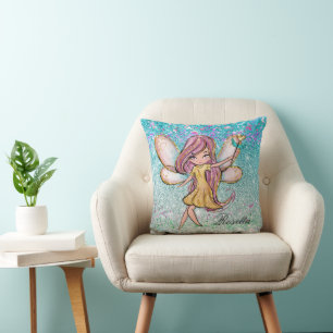 Coussin Poussière de fée scintillante pailletée or rose vi