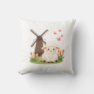Coussin Prairie aux moutons au moulin à vent