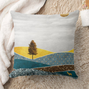 Coussin Prairie dorée avec arbre et cerf