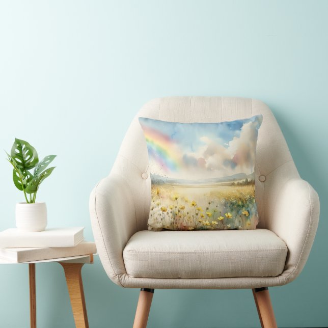 Coussin Pré fleur sauvage avec arc-en-ciel (Chaise)