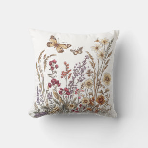 Coussin Pré Fleur sauvage vintage avec papillons