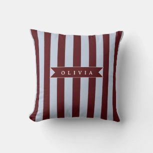 Coussin Pré-imprimé personnalisé marron bleu cabane rayé