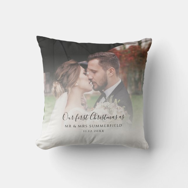 Coussin Premier Noël Comme Marié Mariage Photo Personnalis (Recto)