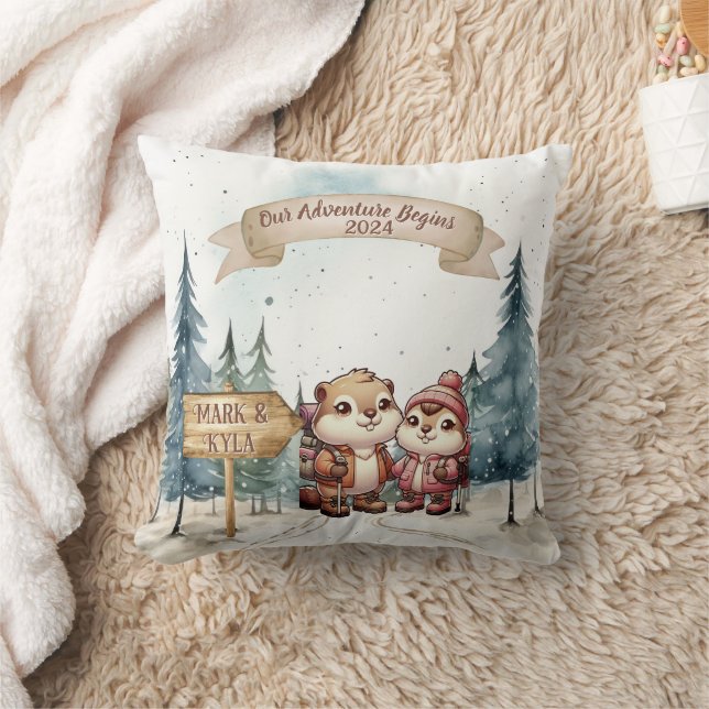 Coussin Premier Noël Couple Noël Nouveau mariage Ornement (Couverture)