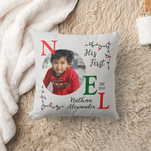 Coussin Premier Noël de bébé garçon Festive Premier Noel P
