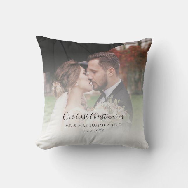 Coussin Premier Noël de mariage photo personnalisée (Recto)