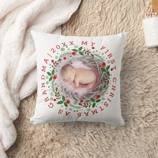 Coussin Premier Noël en tant que grand-mère courre rouge (Couverture)