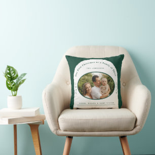 Coussin Premier Noël Famille de Trois Nouveau-Né Bébé Vert