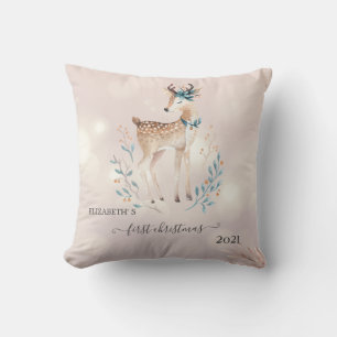 Coussin Premier Noël, Joyeux Cerf des Fêtes
