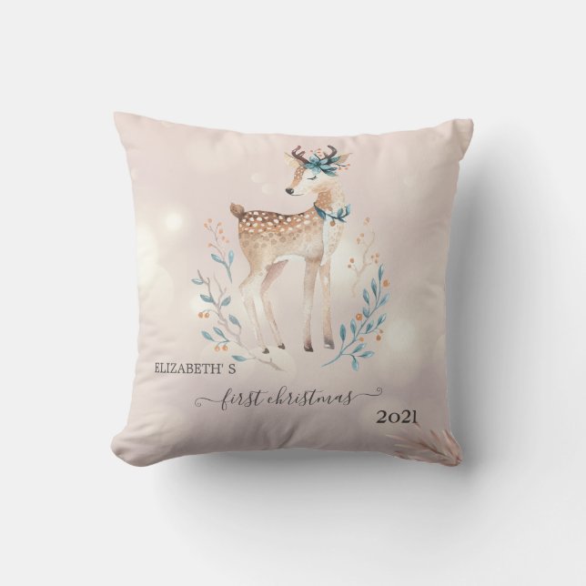 Coussin Premier Noël, Vacances aux Cerfs (Recto)
