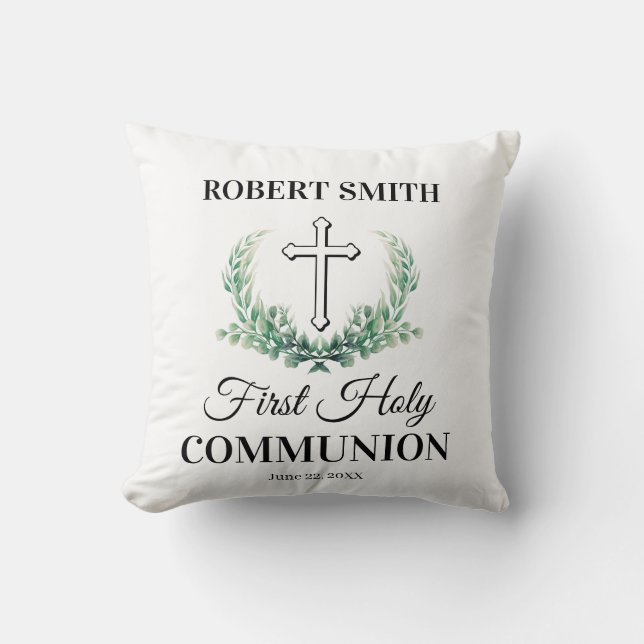 Coussin Première communion feuille verte  (Recto)