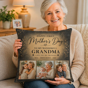 Coussin Première fête des mères de grand-mère Élégant noir