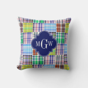 Coussin Préparation Patchwork Madras Navy Quatrefeuilles M
