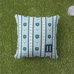 Coussin Préparation Tennis Crête Gingham - Turquoise & Mar