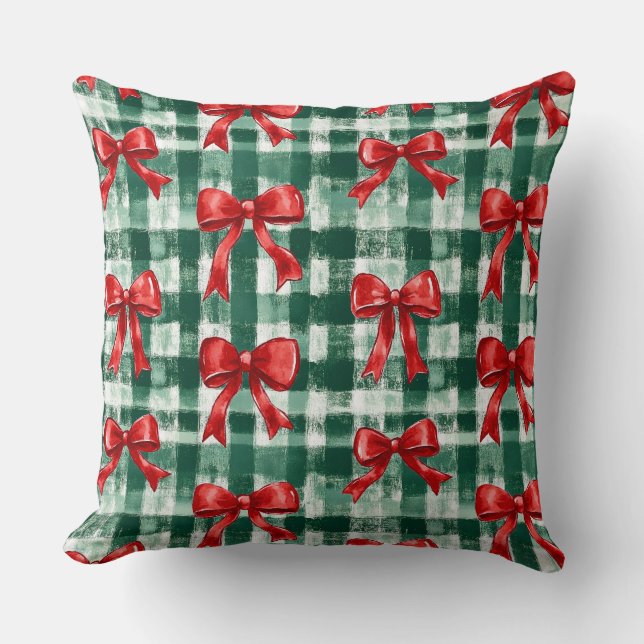 Coussin Preppy Bow Green Plaid Christmas (Recto)