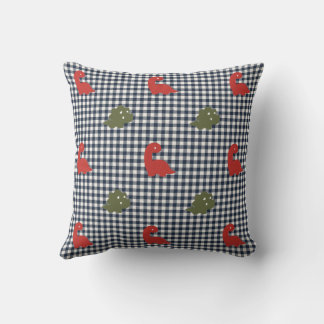 Coussin Preppy Boys Dinosaur Gingham Red Army Green & Navy