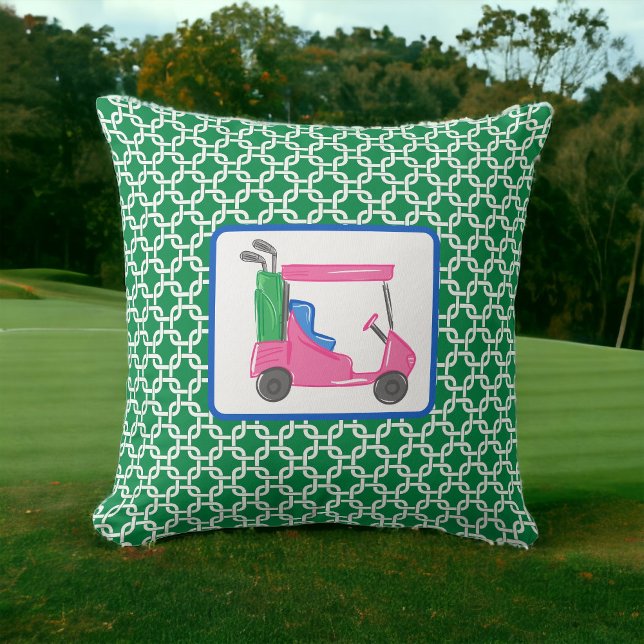 Coussin Preppy Green White Link Motif Panier de golf rose (Créateur téléchargé)