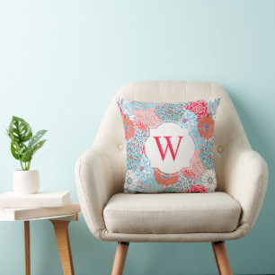 Coussin Preppy Palm Beach Rouge & Bleu Fleurs Monogrammes