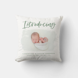 Coussin Présentation d'une naissance photo minimale élégan