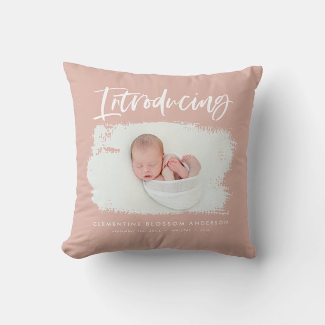 Coussin Présentation d'une photo de naissance minimale élé (Recto)
