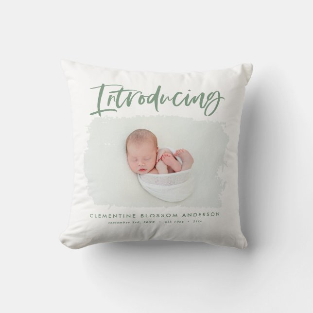 Coussin Présentation d'une photo de naissance minimale élé (Recto)