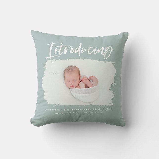 Coussin Présentation d'une photo de naissance minimale élé (Recto)