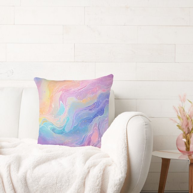Coussin Pretty Pastel Aquarelle Rainbow Liquid Pour Art (Canapé)