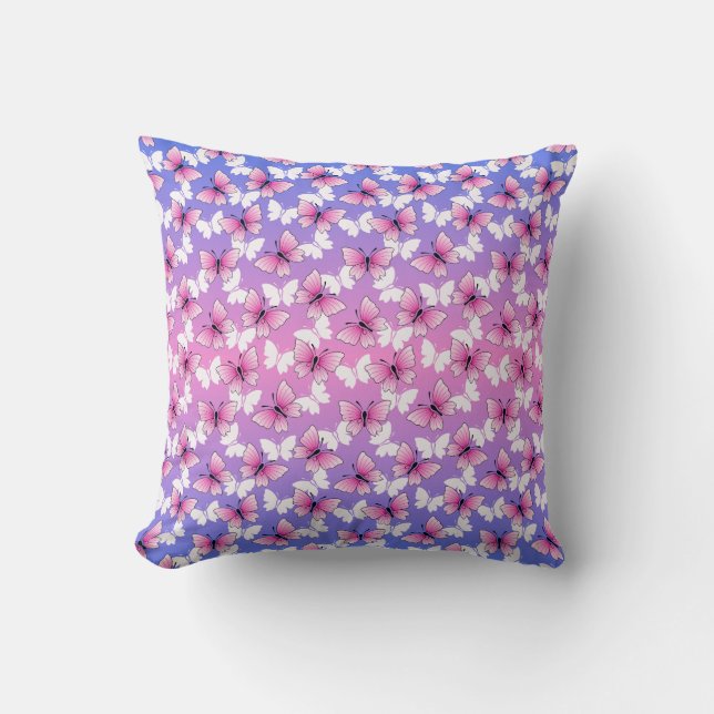 Coussin Pretty Pink and White Butterfly Throw Pillow (Recto)